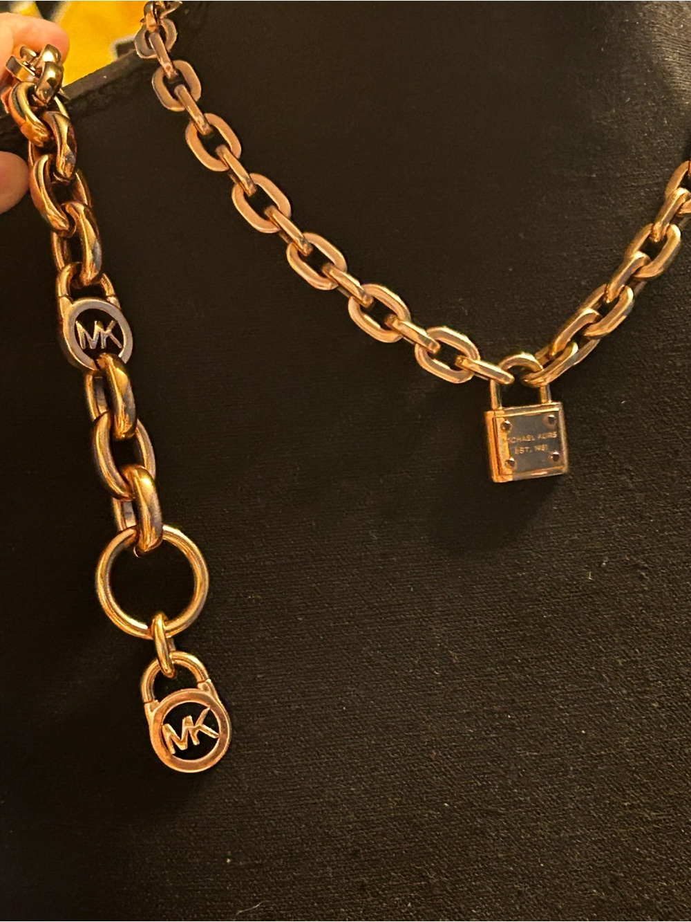 Michael Kors Rose Gold-Tone Padlock Chain Necklace and Charm Bracelet Set